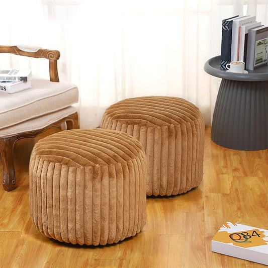 2 Pcs 20 x 15 Inch Unstuffed Pouf Cover Ottoman Foot Rest - No Filler, Faux Rabbit Fur Foot Stool Floor Bean Bag Floor Chair Storage for Living Room Bedroom Home Decor(Brown)