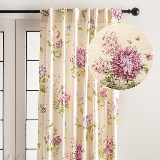 Maison d' Hermine Curtains for Living Room 100% Cotton 108 inch Length One Panel Light Filtering Curtains for Bedroom Windows with Rod and Loop Pockets Drapes (Swyncombe Fuchsia, 50" W x 108" L)