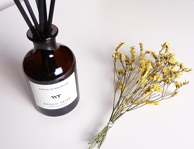 WEALD TRIBE Reed Diffuser Set for Bathroom Air Fresheners, Oil Diffuser Sticks with Flower | Lemongrass Scent 4.0 fl oz Home Fragrance with Sticks Defusers | House Bedroom Office Shelf Decor
