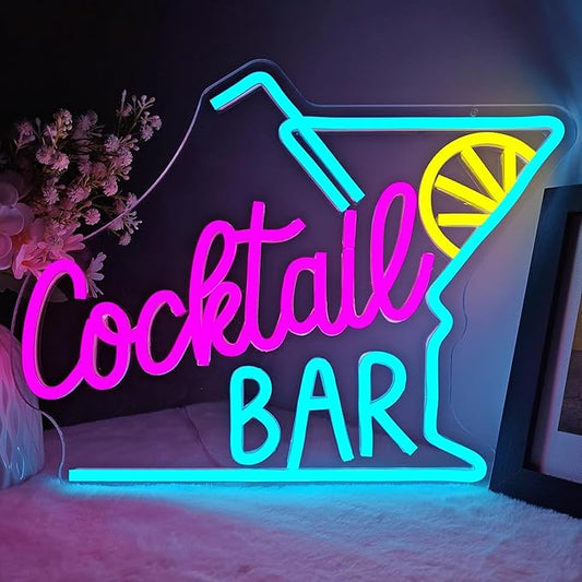 Cocktails Neon Sign for Wall Decor Bar Led Sign Glass Neon Lights Neon Bar Sign for Home Bar Party Pub Night Club Man Cave Bistro