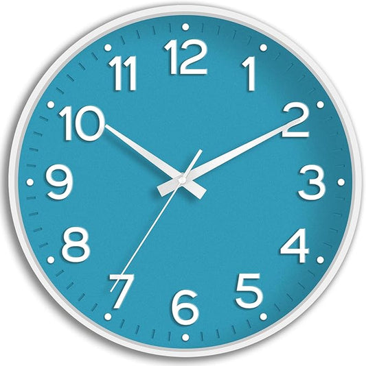Wall Clock, 10 Inch Silent Wall Clocks Battery Operated-Modern Non Ticking Analog Clock Decorative for Kitchen Bedroom Office Bathroom(Blue)