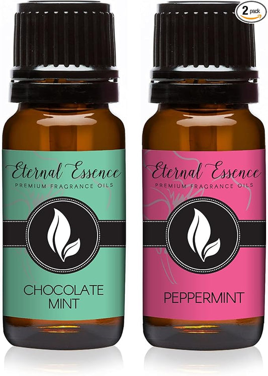Eternal Essence Oils 2 Pack 10ml Premium Fragrance Oil - Chocolate Mint & Peppermint - for Candle, Soap Making, Aromatherapy, Diffusers, Home Care, & Humidifiers