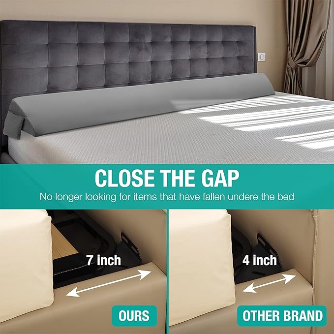 Vekkia Cal King Wedge Pillow Headboard/Bed Wedge Pillow for Headboard/Bed Gap Filler/Headboard Pillow,Pillow Wedge for Headboard Gap(0-6"),Stop Loosing Your Pillows,Phone(Gray 72"x10"x6")