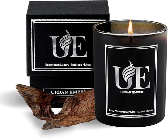 Oud Vanilla Scented Candle, Aromatherapy Candle for Home Scented - 55 Hours Long Lasting Soy Wax Candle - Strong Fragranced Black Candle Gift for Women & Men, 8 oz