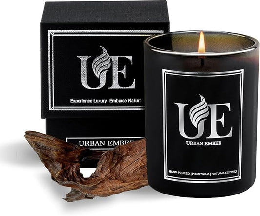 Oud Vanilla Scented Candle, Aromatherapy Candle for Home Scented - 55 Hours Long Lasting Soy Wax Candle - Strong Fragranced Black Candle Gift for Women & Men, 8 oz