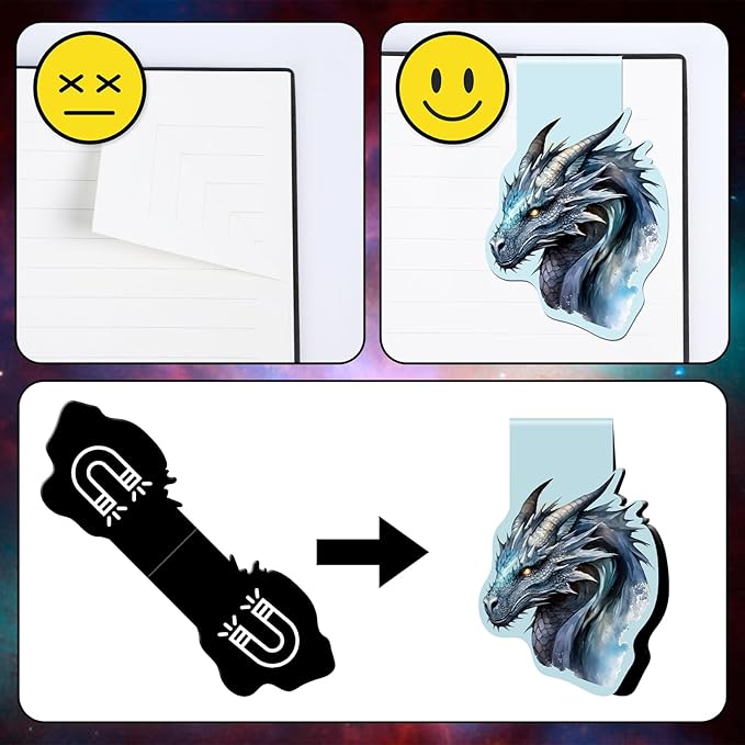 Dragon Magnetic Bookmark Gifts - 12 Pcs Cool Dragons Book Mark Magnets Dragon Rider Bookmarks Magnetic Aesthetic Fantastic Bookmark Magnets Page Clip Gift for Book Lovers Students Reading
