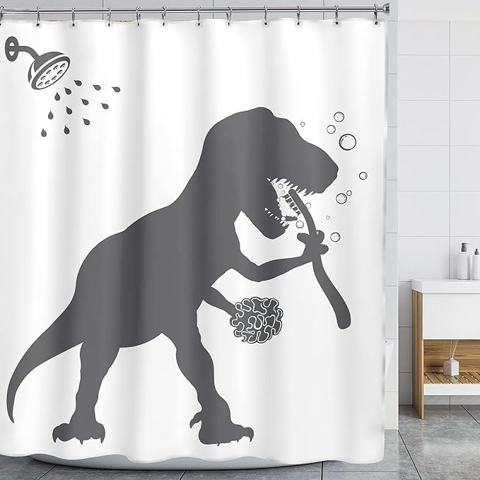 LGhtyro Dinosaur Shower Curtain Dino Shower Curtain 71Wx71H Silhouette Bathroom Set Funny Animal Shadow Kids Bath Curtain Black White Kid Accessories for Boys Bathroom Decor