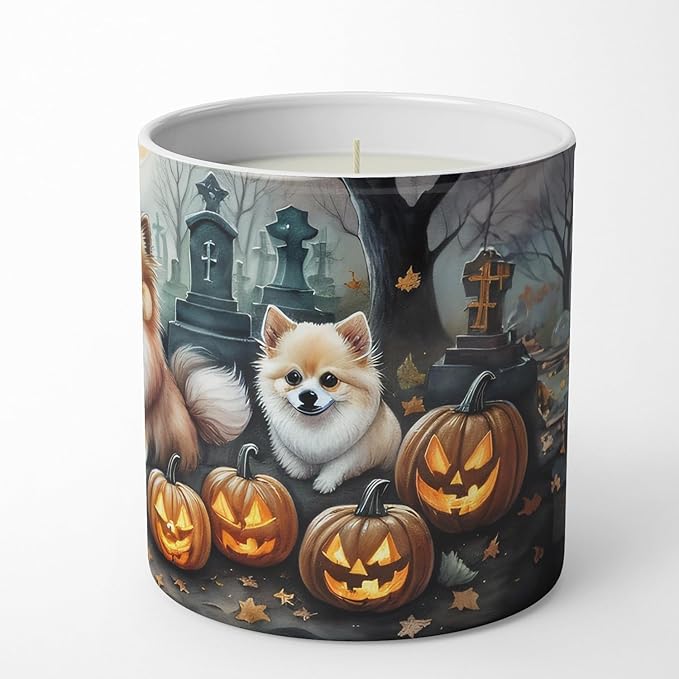 Caroline's Treasures DAC2068CDL Pomeranian Spooky Halloween Decorative Soy Candle Nature Soy Wax Essential Oil Home Decor Ideal for Bedroom Kitchen Bath Office Gift, 10 oz