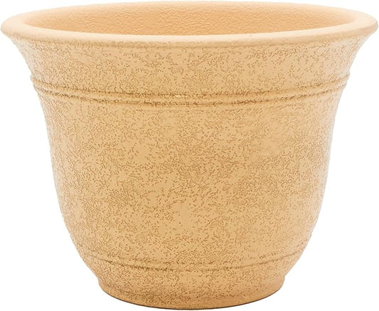 The HC Companies Sierra Round Self-Watering Pot - Lightweight Plastic Planter for Herbs & More - Durable Plant Pots for Indoor Plants & Outdoor Plants (10” Arizona Sand, Pack of 1)