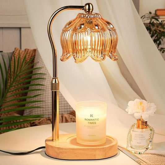 Glass Candle Warmer Lamp with Timer, Adjustable Flower Candle Lamp Warmer, Birthday Gifts for Women Who Have Everything, Unique Candle Heater Gifts for Mom Her, Lotus Wax Warming Light for Candles