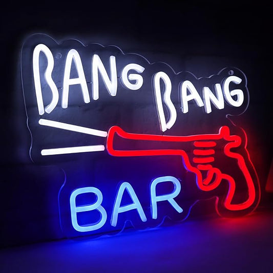 JFLLamp BANG BANG BAR Neon Signs for Wall Decor Neon Lights for Bedroom Led Business Signs Suitable for Man Cave Bar Pub Restaurant Christmas Gift Art 5V Power Adapter 12.2 * 15.4 Inch(Blue+red+white)