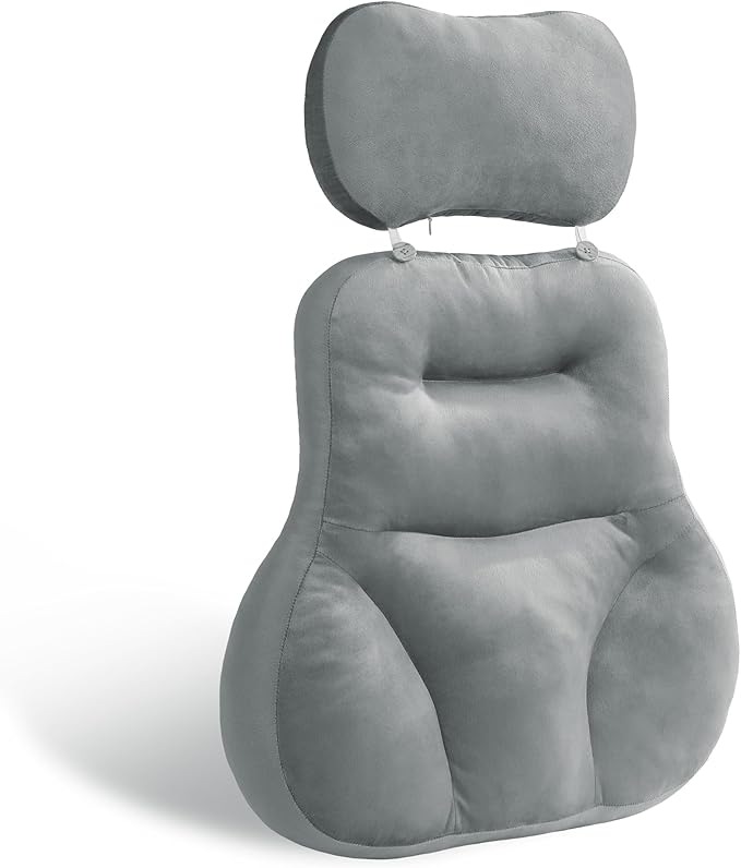 HOMBYS Neck Support for Short-Back Office Chair, Soft Headrest Pillow Lumbar Support for Neck Pressure Relief Improved Posture for Working Chair, Car and Travel, Light Grey