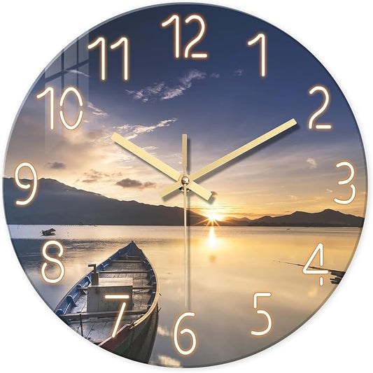 Kitchen Wall Clocks Battery Operated 12 Inch Sunset Decorative Small Wall Clock Silent Analog Clock for Wall