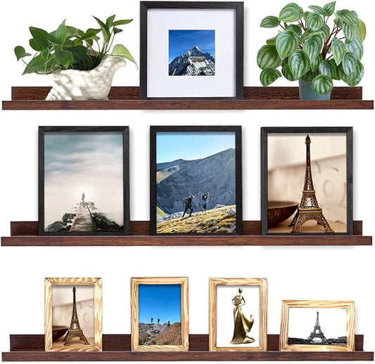 MBYD Floating Shelves 3 Same Dimensions, 48 Inch Deep Walnut Solid Wooden Shelves for Wall, Wall Mount Picture Ledge Shelf, Hanging Photo Display Shelf for Bedroom, Kitchen, Office, Living Room