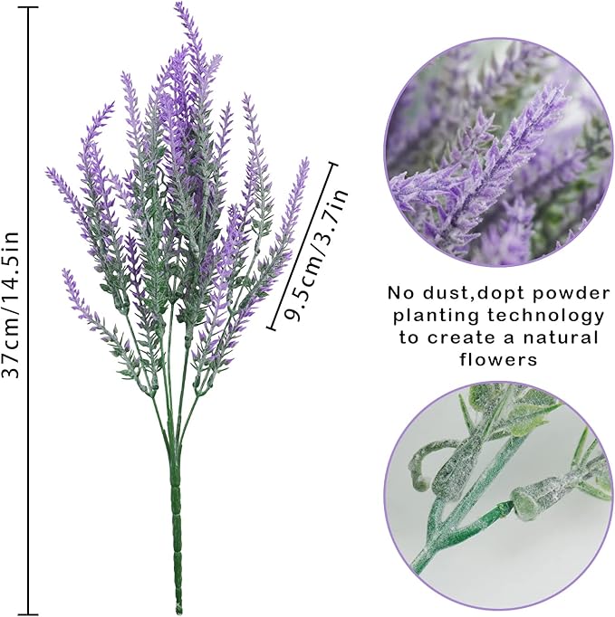 Agusbagli Artificial Lavender Flowers, 12 Bundles Purple Plastic Flowers UV Resistant Outdoor Plants Faux Lavender Stems for Garden Centerpieces Window Box Porch Home DéCor