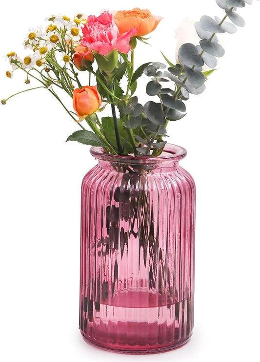 OFFIDIX Glass Vase,7.3 * 4.3in Vertical Line Geometric Faceted Design Flower Vase