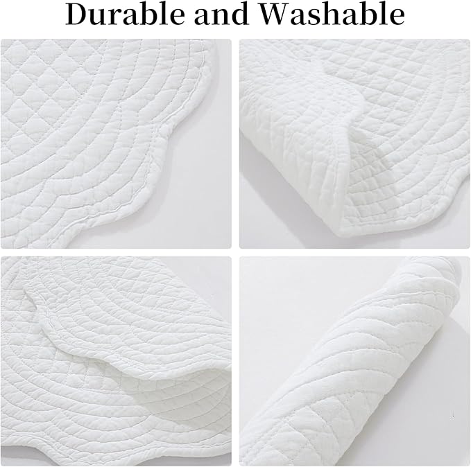 HOMBYS Quilted Placemats Set of 6 Washable Round Placemats for Kitchen Table-100% Cotton Fabric 13 Inch Round Table Mats, Cotton Fabric with Microfiber Filling, (13"x13", Pure White)