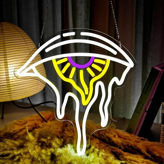 Evil Eye Neon Signs for Wall Decor, Dimmable LED Lights, Art Melting Eye Neon Signs for Kids Teen Man Cave Game Room Bedroom Party Bar Aesthetic Space Decoration Festival Gift(12.68×14.01in)