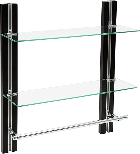 Organize It All 2-Tier Wall Shelf Unit | Dimensions : 6.87"D x 19.62"W x 22.5"H | Bathroom | Adjustable |Easy Assemble | Wood Finish | Bathroom Organization | Clear