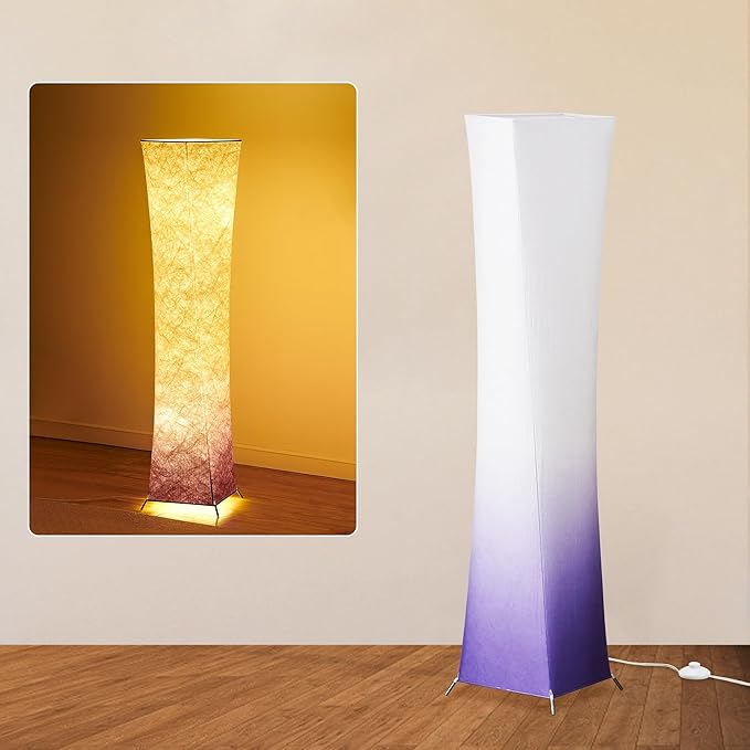 chiphy Floor Lamp, 52" Tall Standing Lamp, 3 Levels Adjustable Brightness LED Bulbs, Column Floor Light, Purple Gradient Fabric Lampshade, Home Decor for Living Room, Bedroom, Kids Room