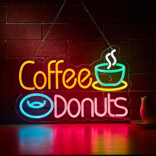 Coffee and Donuts Neon Sign for Wall Décor Dimmable LED Neon Light USB Powered Neon Art Signs Decor
