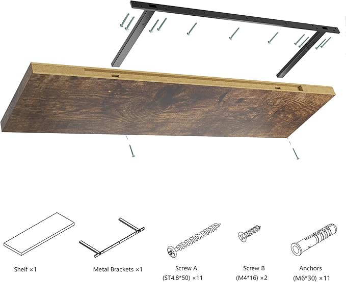 Wall Shelf Set of 1, Rustic Brown Floating Shelves 36 in W x 10 in D x 1 in H, Wooden Floating Wall Shelf with Invisible Brackets for Living Room/Bedroom/Bathroom/Kitchen Storage and Decor