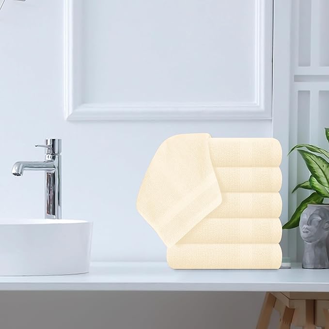 GLAMBURG Ultra Soft 12-Piece Washcloths Set 13x13-100% Ringspun Cotton - Durable & Highly Absorbent Face Towels - Ideal for use in Bathroom, Kitchen, Gym, Spa & General Cleaning - Ivory