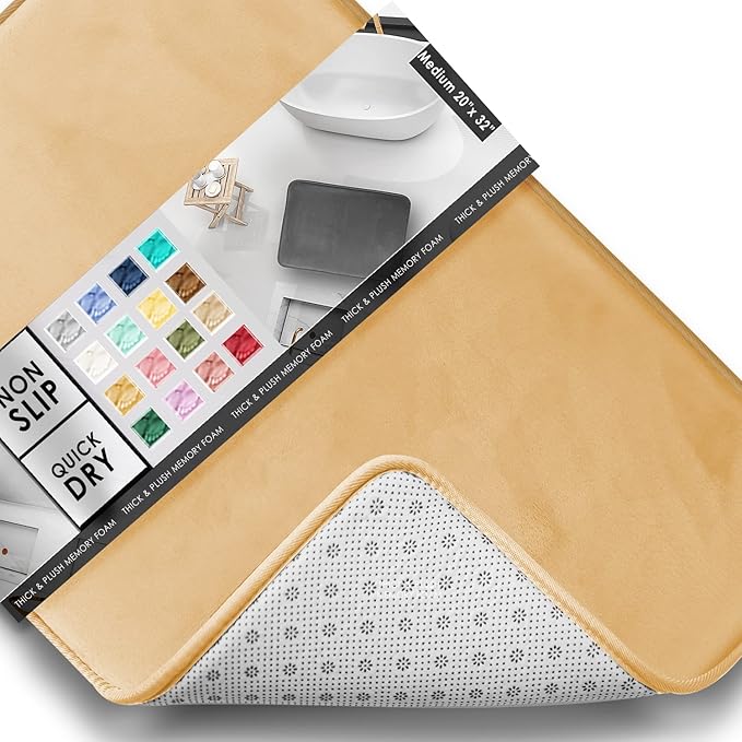 Clara Clark Bathroom Rugs, Velvet Memory Foam Bath Mat, Non-Slip, Machine Washable Bath Rugs - Dries Quickly, Ultra Soft Plush Bath Mats for Bathroom, 20 x 32, Cream