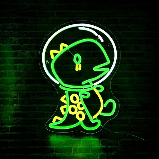 Dinosaur Astronaut Neon Sign Led Neon Signs for Wall Decor Green Light Up Sign Preppy Girls Room Decor USB Powered Gifts