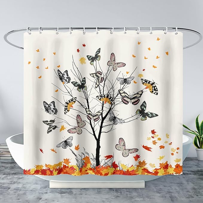 AILONEN Butterfly Shower Curtain,Vintage Colorful Butterflies Art Bath Curtain Minimalist Bathroom Curtain 48" W*72" H Polyester Waterproof Bathroom Curtain with 12 Hooks