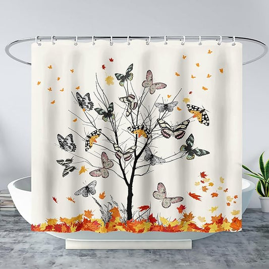 AILONEN Butterfly Shower Curtain,Vintage Colorful Butterflies Art Bath Curtain Minimalist Bathroom Curtain 72" W*96" H Polyester Waterproof Bathroom Curtain with 12 Hooks
