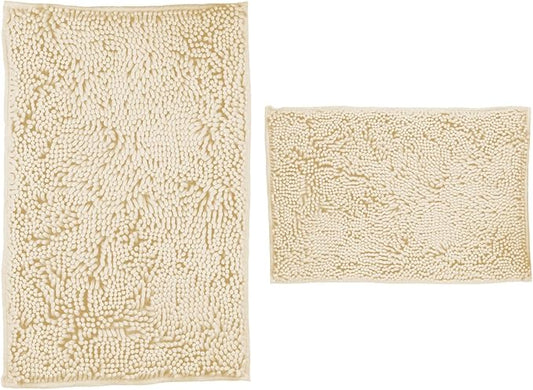 Bathroom Rugs 2 Pieces Chenille Bath Rug Mat, Extra Thick and Soft Absorbent Bath Rugs, Machine Washable, Non-Slip Plush Bath Mats for Tub, Shower, and Bath, (Milk White, 32"x20"+24"x16")