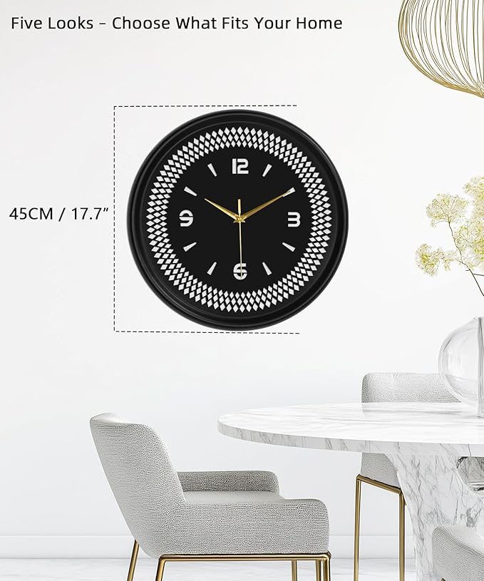 Modern Metal Wall Clock – Silent Non-Ticking, Battery Operated Clock with Hollow-Out Design, Decorative Clock for Living Room, Bedroom, or Office Wall Decor-18”