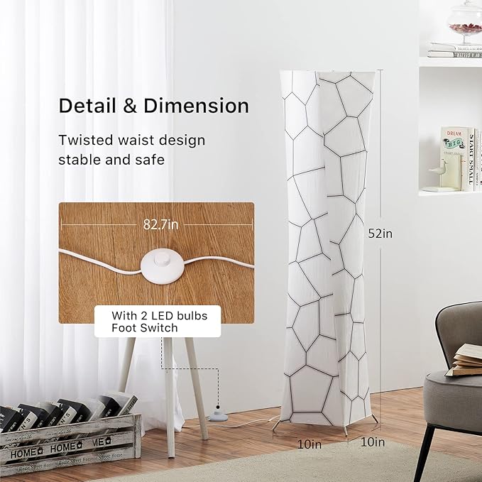 chiphy Floor Lamp, 52" (M) Tall Standing Lamp, 3 Levels Adjustable Brightness LED Bulbs, Column Floor Light, Marble Gradient Fabric Lampshade, Home Decor for Living Room, Bedroom, Kids Room