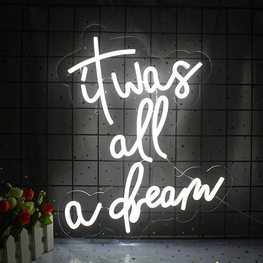 Lucunstar It Was All A Dream Neon Sign,Neon Sign For Room,Neon signs For Wall Decor, LED Signs Bedroom Club Office Hotel Pub Cafe Dream Neon Lights Wedding Birthday Party,Room Decor(White)