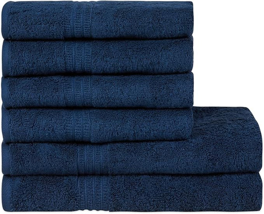 HOMELOVER 6 Piece Towel Set - 100% Organic Cotton 2 Bath Towels & 4 Hand Towels - 500 GSM, Hotel & Spa Quality, Soft, Quick Dry, Highly Absorbent Bathroom Essentials (Deep Sea Blue)