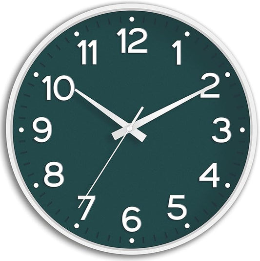 Wall Clock, Silent Wall Clocks Battery Operated 8 Inch-Modern Non Ticking Analog Clock Decorative for Kitchen Office Bathroom Bedroom(Deep Green)