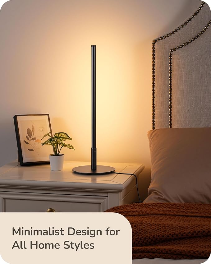 EDISHINE Upgraded LED Table Lamp, Stepless Dimmable Bedside Lamp with 3 Color Temperature, Modern Nightstand Lamp, Desk Lamp for Bedroom, Living Room, Corner, Gift, Metal Finish, Black, 6W