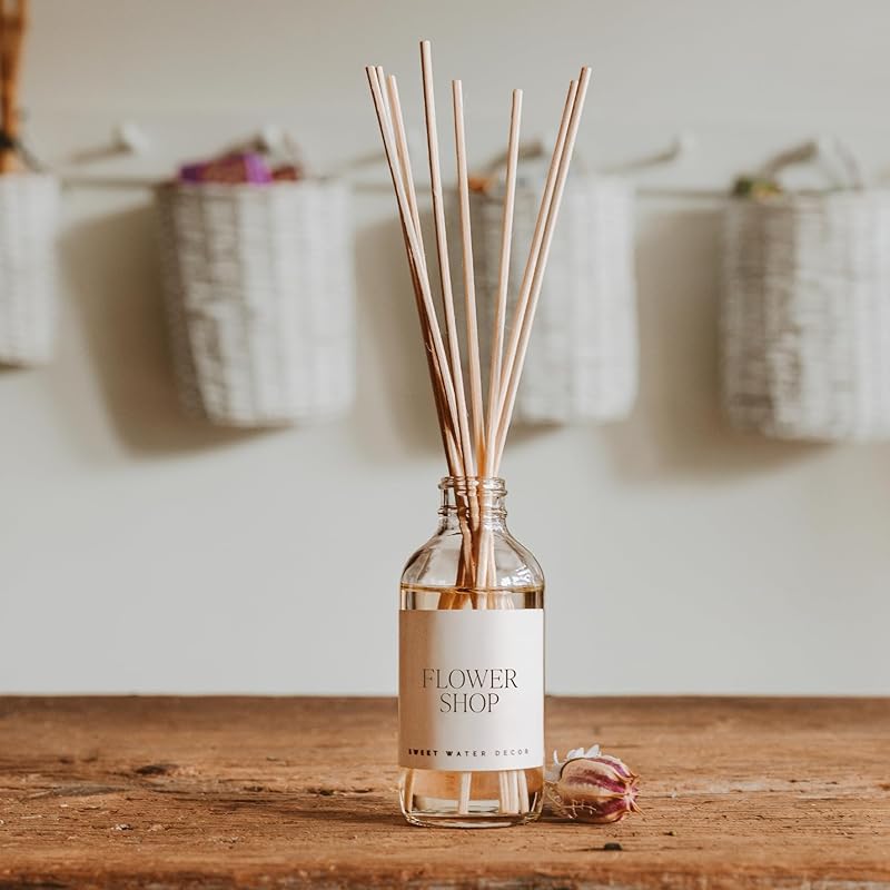 Sweet Water Decor Reed Diffusers for Home - Reed Diffuser for Bathroom with Pink Peppercorn Scent - Reed Oil Diffuser Non Toxic & Cruelty Free Jasmine Bergamot & Rose Scented - Flower Shop 3.5oz