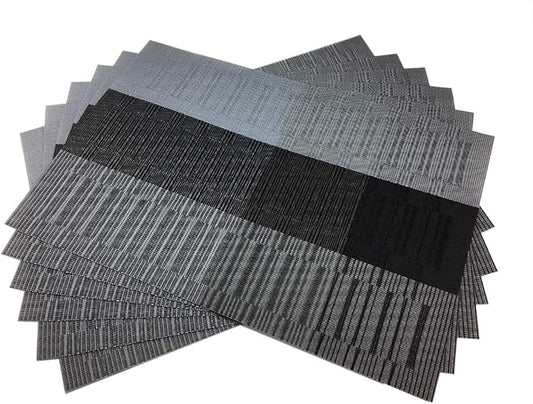 Gugrida Exquisite Woven Vinyl Placemats for Dining Table Heat Resistant PVC Bamboo Style Table Mats (6, Ombre Gray)