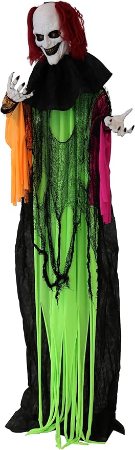 Haunted Hill Farm Life-Size Scary Talking Clown Halloween Animatronic with Motion and Touch Activated Lights and Sounds, Battery Operated Indoor or Covered Outdoor Creepy Halloween Decorations
