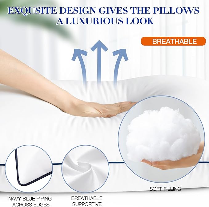 OTOSTAR Bed Pillows for Sleeping 2 Pack King Size Cooling Pillows Luxury Sleeping Pillow 3D Microfiber Filling Breathable Cover Soft Hotel Collection Pillows for Back Side or Stomach Sleepers