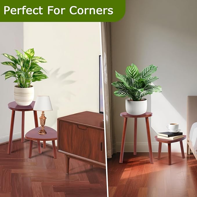 Wooden Plant Stand Indoor,2 Pack Single Plant Tables Indoor,Planter Stand,Multi-purpose Plant Shelf for Living Room Balcony Garden Patio Office,Walnut