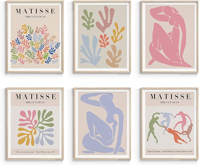 InSimSea Wall Art Prints Poster Matisse Wall Art Exhibition Poster & Prints, Henri Matisse Posters for Room Aesthetic, Abstract Wall Art for Living Room UNFRAMED, Set of 6, 11x14 in