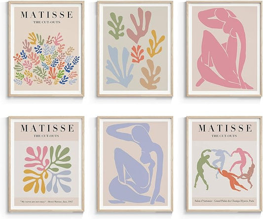 InSimSea Wall Art Prints Poster Matisse Wall Art Exhibition Poster & Prints, Henri Matisse Posters for Room Aesthetic, Abstract Wall Art for Living Room UNFRAMED, Set of 6, 11x14 in