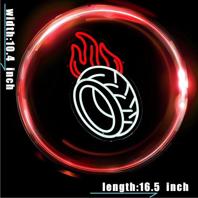 Car Wheel Neon Sign for Wall Decor, Dimmable LED Neon Light Sign for Car Repair Shop, Man Cave, Dad's Garage, Car Workshop