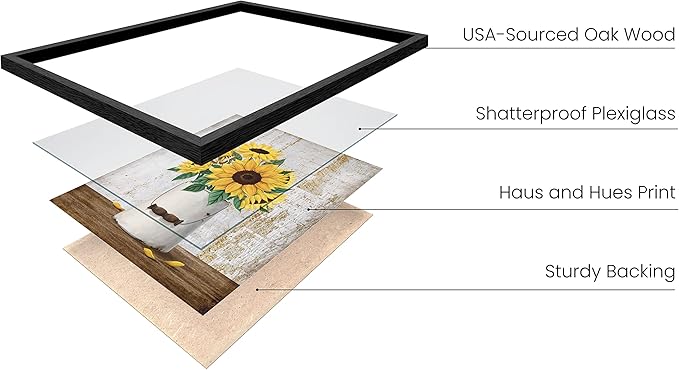 HAUS AND HUES Floral Prints - Set of 4, 8x10 Wall Art, Farmhouse Bouquets, Framed Metal Painting for Bathroom, Bedroom, Dorm, Kitchen, Living Room, Office
