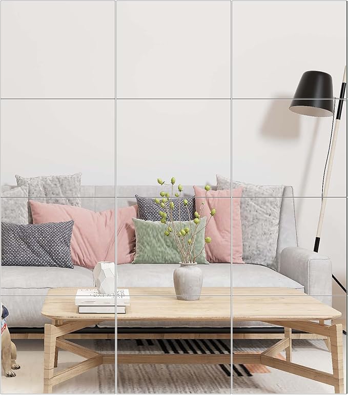 Ruomeng Gym Mirror Tiles - 14" x 12" x 12Pcs Wall Mounted Mirror Glass Frameless Full Length Mirror Tiles for Home Gym, Bedroom, Door & Bathroom