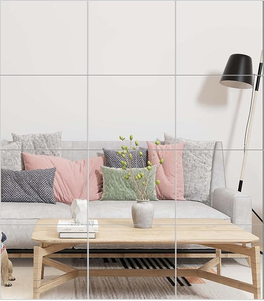 Ruomeng Gym Mirror Tiles - 14" x 12" x 12Pcs Wall Mounted Mirror Glass Frameless Full Length Mirror Tiles for Home Gym, Bedroom, Door & Bathroom