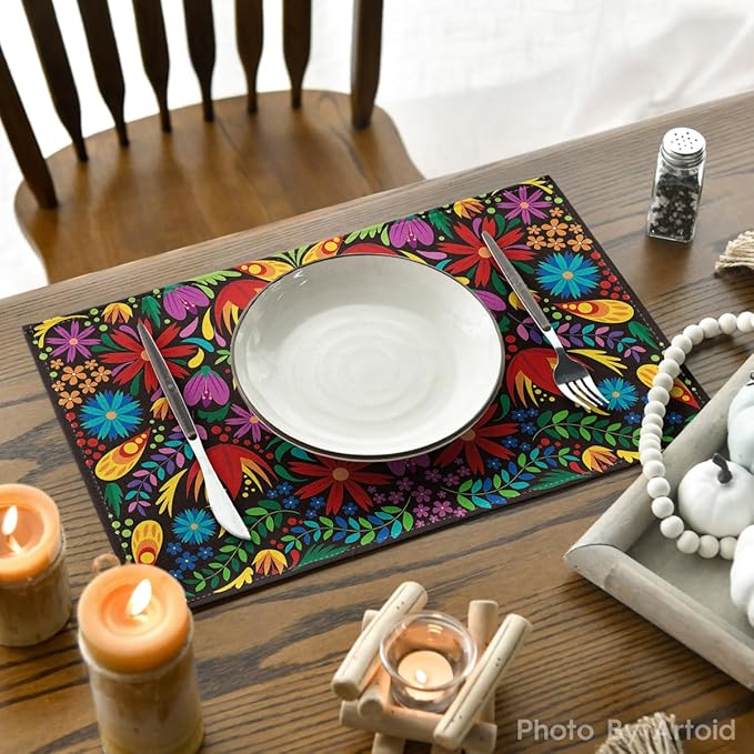 Artoid Mode Mexican Cinco De Mayo Placemats Set of 6, 12 x 18 Inch Dia De Los Muertos Decoration Washable Table Mats for Party Dining Table